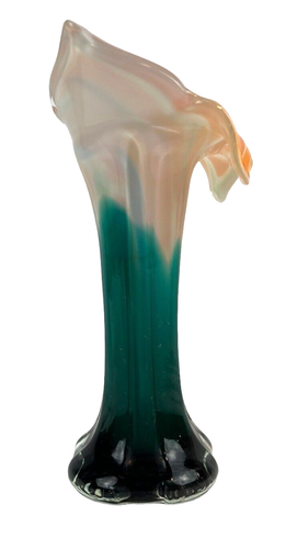 Murano Style Jack In The Pulpit Cased Art Glass Vase Flower Lily Orange Turqoise - Picture 6 of 10