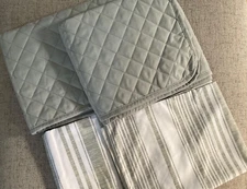 NWOT 4 Piece Jennifer Adams Green White King Quilted & Regular Pillowcases Shams
