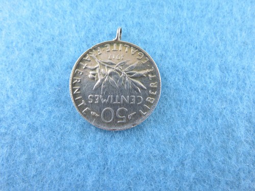 1917 French Silver 50 Centimes Pendant - Picture 3 of 17
