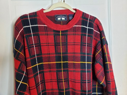 WOODS & GRAY Red Plaid Multicolored Knit Cotton Crewneck Sweater Men’s Sz L - Picture 4 of 7