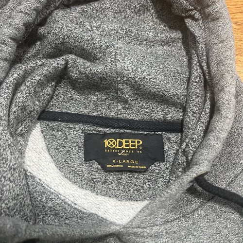 10 Deep Hoodie Mens XL Gray Pullover Outdoor Drawstring Cotton 1/2 Zip Sides - Picture 3 of 7