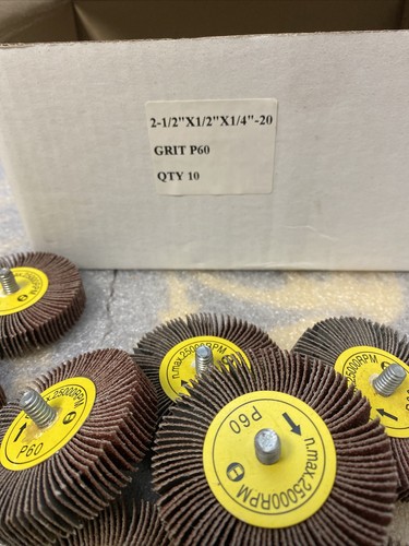 BOX OF 10 Flap Wheel Mandrel 2-1/2" x 1/2" x 1/4"-20 P60 AO - Picture 2 of 5