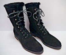 New Loro Piana $3,000 Black Suede Orylag Fur Lined Boots Italian Size 38.5