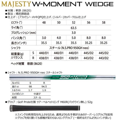 Majesty W-Moment Wedge Chrome 48/3 S Flex N.S.PRO 950GH neo Steel Shaft New Men - Picture 9 of 9