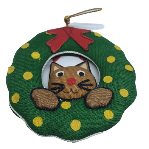 "Adorno de Navidad animal gato con corona 3,5"" material de felpa suave fresco" - Imagen 2 de 3