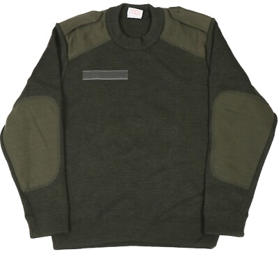 Medium French OD Green Military Sweater Round Neck Wool Pullover Uniform  Army