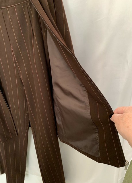 Ladies Brown Pinstripe Pantsuit, Dialogue, Zippered Jacket and Pants, 18W | eBay