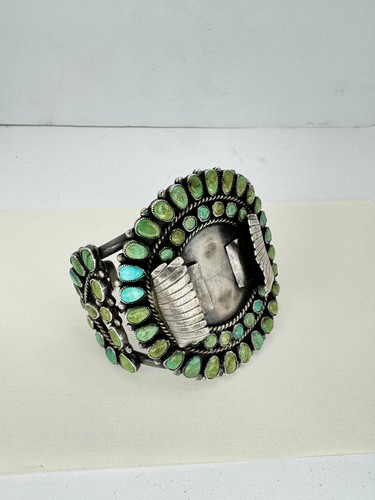 Bracciale orologio a grappolo turchese Larry Gishie Navajo argento sterling 1978 - Foto 3 di 15