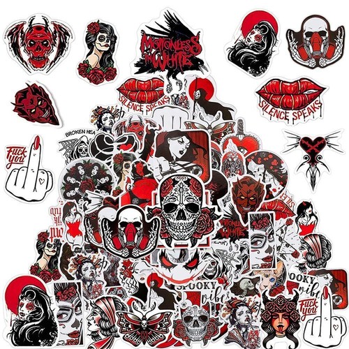 50 Pieces Red Black White Gothic / Devil Style Sticker Bomb Sticker Set - Picture 5 of 6