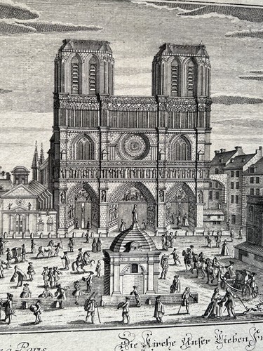 Grabado antiguo siglo XVIII de Notre Dame París, pub Martin Engelbrech - Imagen 5 de 6