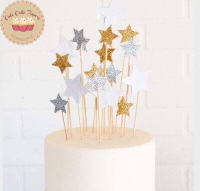 ⭐10 pcs Gliter Star shape cake Topper for Birthday cake and cupcake decoration⭐