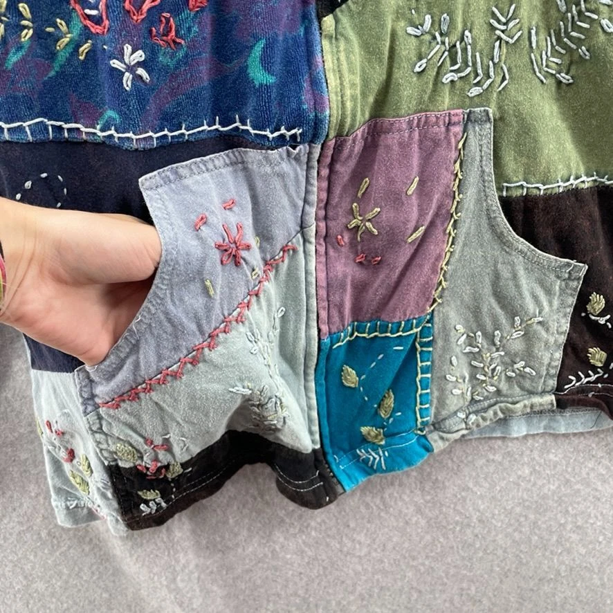 Chaqueta Sacred Threads Mujer M/L Bebé Azul Retazos Bordada Cremallera Completa Capucha Foto 4 de 4