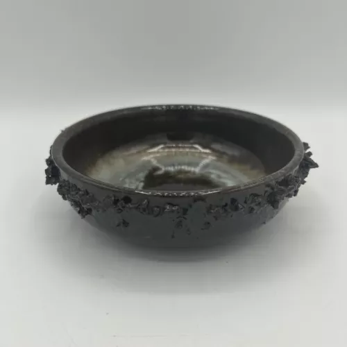 Vintage Glit Lava Pottery Trinket Dish Unique Dark Brown (made in Iceland)