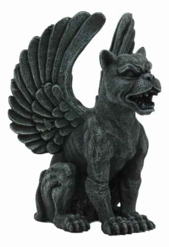Statue de gargouille lionne ailée 6,5 pouces grand safari chat géant lion félin Notre-Dame - Photo 4 sur 7