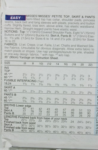 Butterick 4187 Patrón de Costura Prenda para el torso Pequeño Falda Traje Mujer Rico Talla 12 14 16 - Imagen 3 de 3