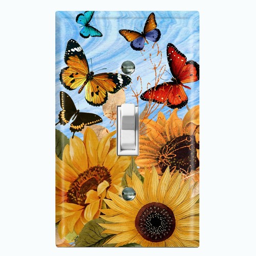 Metal Light Switch Cover Wall Plate Sunflower Field Butterfly Damask SUN011 - Bild 3 von 26