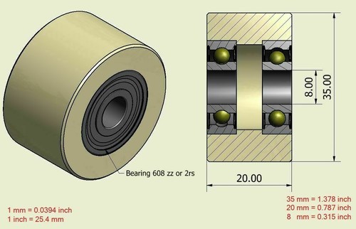35 mm Nylon Roller Wheel, Bearing Guiding Wheel Flat Belt Idler Machined - Picture 8 of 16