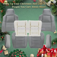 For 2002-2007 Ford F-250 Front Perforated Leather Seat Cover Gray / Cushion Pad