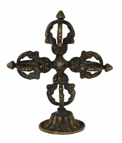 Buddhistische Doppel-Dorje - Tibetischer Vajra auf Sockel 14 cm Ritual 5-armig 7655 - Bild 2 von 3