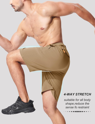 Men'S Hiking Shorts 9" Quick Dry Lightweight Running Shorts with Zipper Pockets - Picture 3 of 12