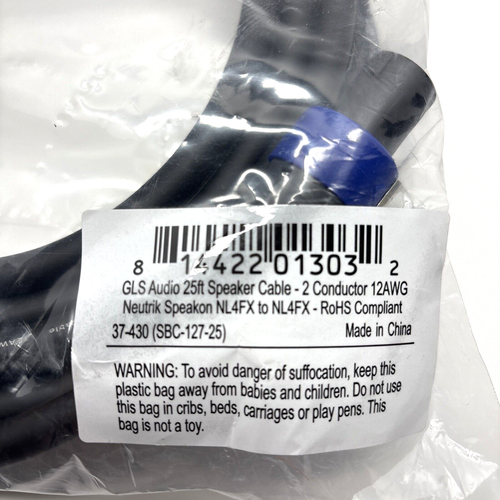 25ft Speaker Cable 2 Conductor 12AWG Neutrik Speakon NL4FX to NL4FX GLS Audio - Picture 8 of 9