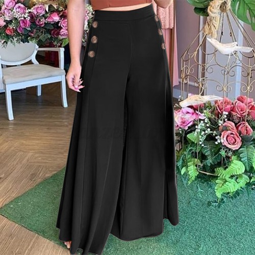 US Women Trouser Summer Holiday Casual Pants Elastic Waist Wide Leg Palazzo - Picture 5 of 15