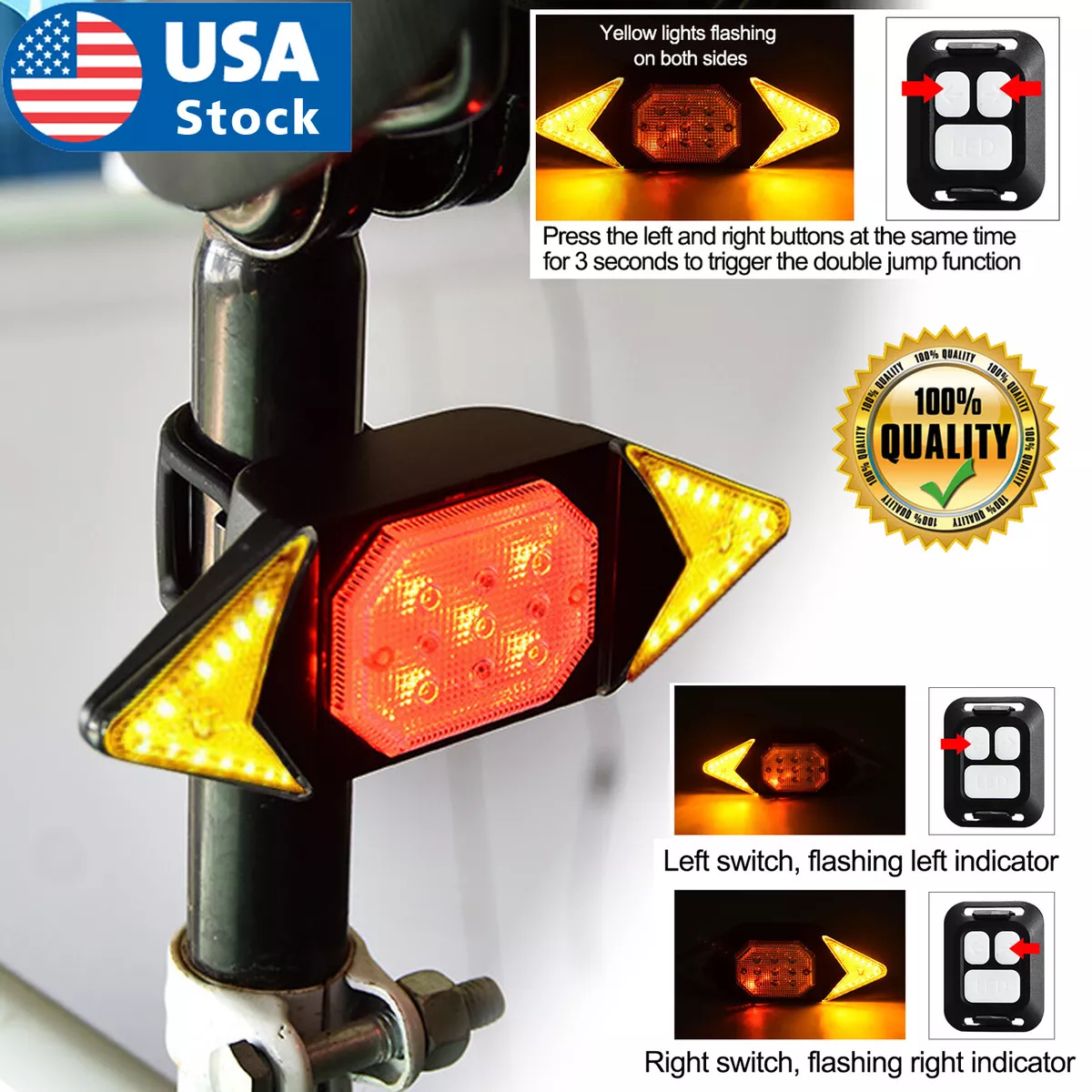 Doktor i filosofi tømmerflåde udluftning USA Intelligent Bike Turn Signal Warning Light Wireless Remote Control Rear  Lamp | eBay