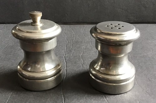Vintage Pewter Salt Shaker/Pepper Grinder Set EALES 1779. Made In Italy