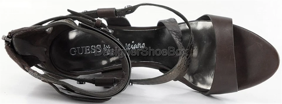 $198 Sandalias de cuña GUESS MARCIANO ADELFA de diseñador de cuero marrón con tiras 6,5 Foto 4 de 4