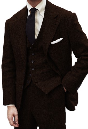 Mens Tweed 3Pcs Suit Vintage Wool Herringbone Formal Tuxedo Suits 42r 44r 46r - Picture 12 of 22