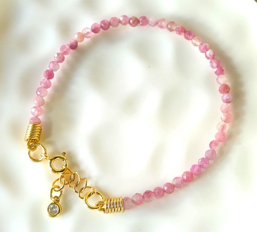 DELICATE PINK TOURMALINE October birthstone zodiac bracelet 3mm Gems Crystal - Picture 15 of 16