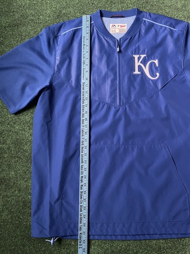 Kansas City Royals Jacket Mens L Blue 1/4 Zip Windbreaker Majestic MLB Warm Up - Picture 3 of 6