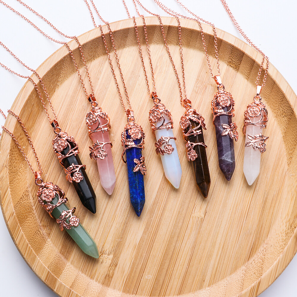 Pendant Hexagonal Healing Crystal Necklace Natural Stone Necklace Amethyst