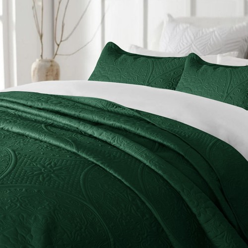 Quilted Bedspread 3 Piece Reversible Queen King Size Coverlet Embossed Bed Throw - Picture 87 of 133