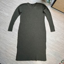 Uniqlo Womens Wool Blend Sweater Dress Green Ribbed Size Small Long Sleeve