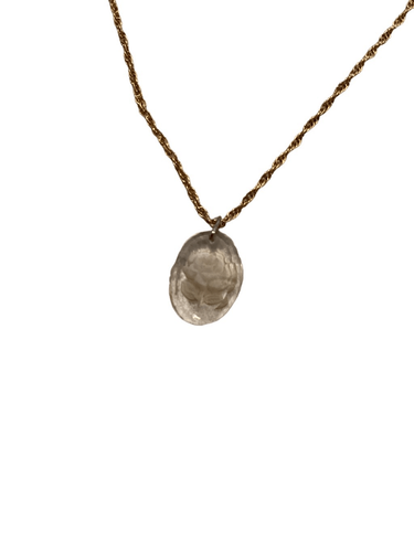 Vintage Etched Rose Glass Necklace Gold Tone Floral - Picture 1 of 7