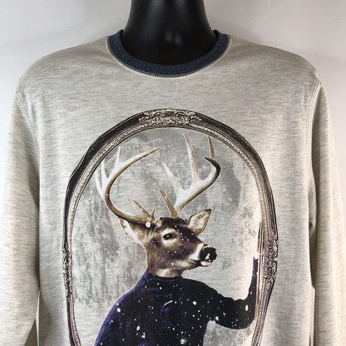 Camisa Retrofit Marca Cuello Redondo Gris Jaspeado Gráfico Reno Manga Larga Grande - Imagen 4 de 11