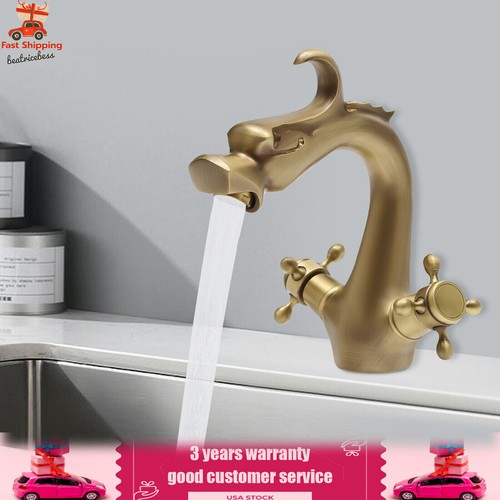 Drachenförmige Gold Badezimmer Waschbecken Mischbatterie Zweigriff Dual Warm Kalt Wasserhahn - Bild 24 von 24