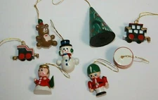 Lot 8 Assorted Painted Wood Feather Tree Christmas Ornaments