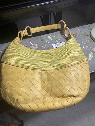Whiting and Davis Mesh & Woven Leather purse Yellow. NWT - Picture 2 of 20