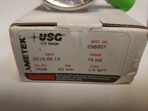 AMETEK PRESSURE GAUGE P656 256007  63MM 1/4 NPT  15PSI   NEW - Picture 2 of 4
