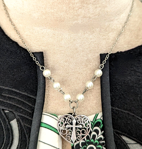 Herz Kreuz Anhänger Halskette Goth Halloween christlich religiös signiert Schmuck - Bild 2 von 6