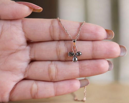 0.81 Ct Natural Mix Shape Diamond Pendant 14K Rose Gold Engagement Pendant - Picture 6 of 9