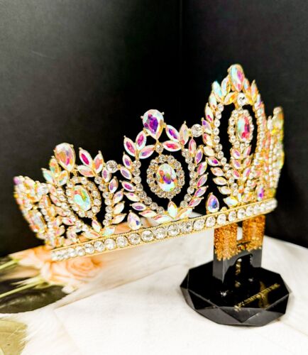 Princess Crown, Crystal Gold Crown, Beautiful Goddess Crown, Prom Headpiece - Picture 3 of 8