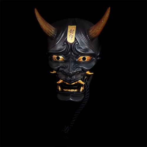 Japanese Hannya Black Mask Devil Demon Oni Samurai Prajna Cosplay Full Face Mask - Picture 3 of 11