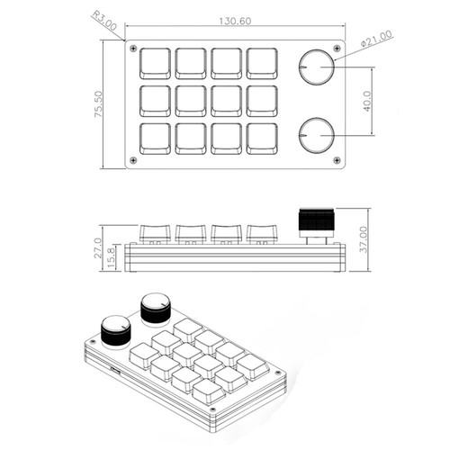 USB Knob design Mini 12-Key Mechanical Keyboard Programmable Keys Keypad a - Picture 6 of 10