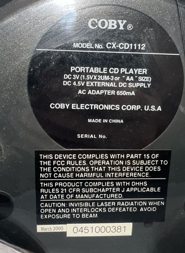 Coby Personal CD Player Kopfhörer Mini Lautsprecher CX-CD1112 Factory Sealed Neu - Bild 6 von 16