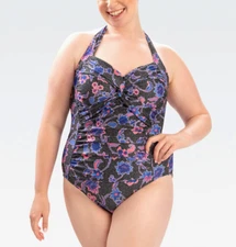 Dolfin Aquashape $84 Printed Sweetheart Halter Neck One-Piece Swimsuit size 20