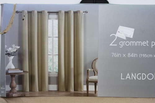 Langdon 2 Woven Grommet Panels, Taupe 76" x 84" by Victoria Classics NEW - Picture 1 of 7
