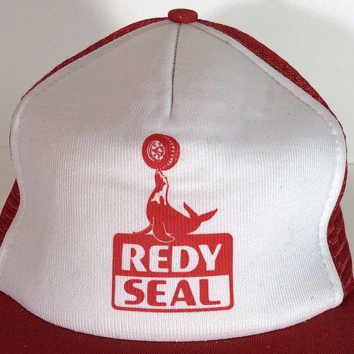 Trucker Hat Redy Seal Red and White, Logo Front Mesh Back Vintage Tire Cap - Picture 7 of 11